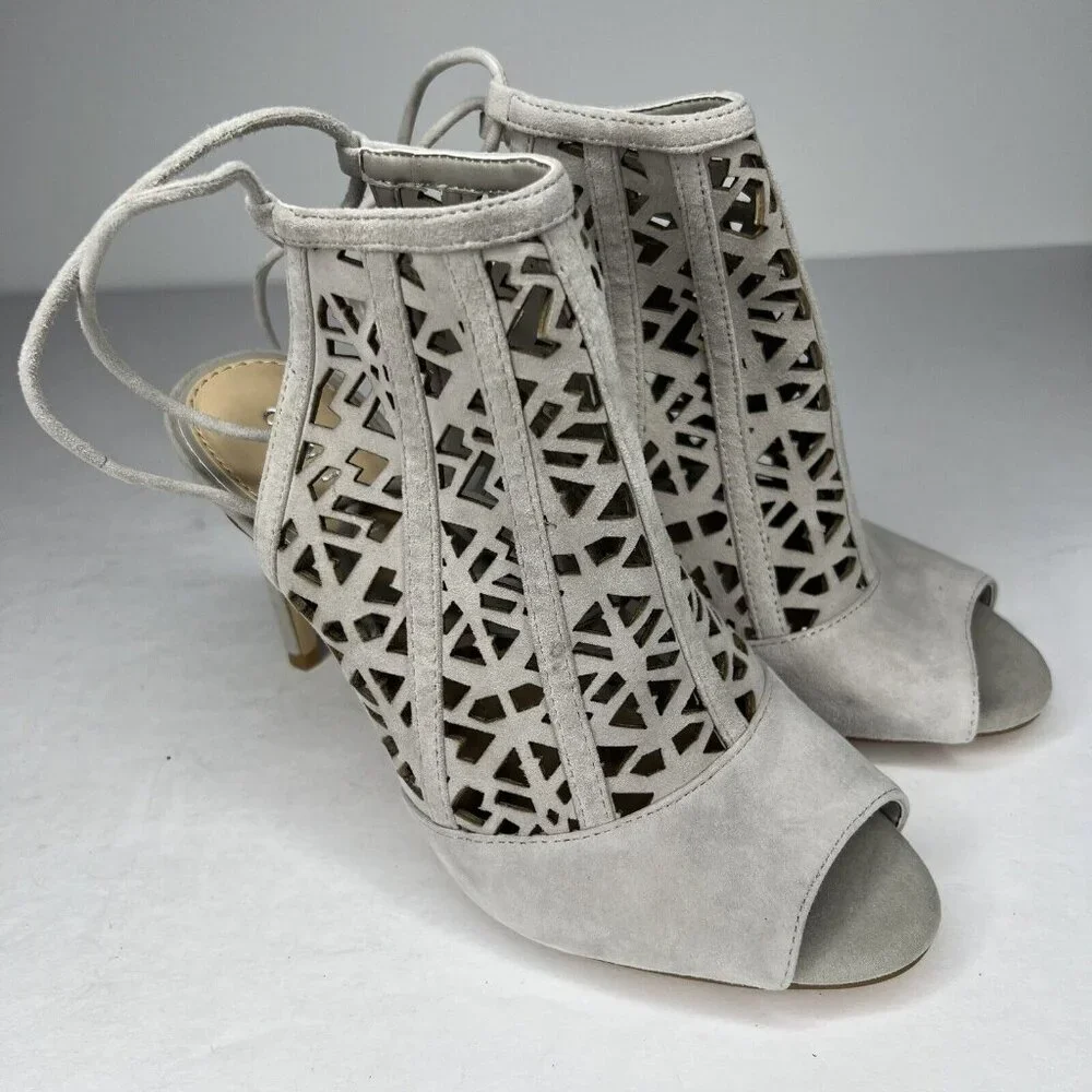 Gianni Bini Newbuck Soft Gray Suede Leather Cut-Out Heels Womens Size 7 - Picture 2 of 9